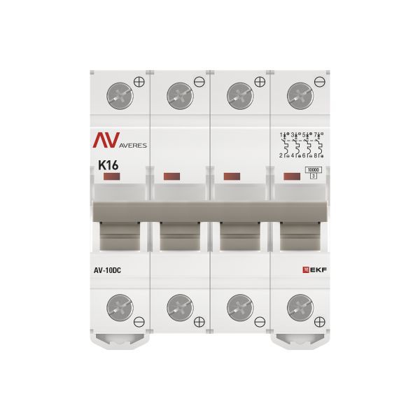 Выключатель автоматический модульный 4п K 16А 10кА AV-10 DC AVERES EKF mcb10-DC-4-16K-av