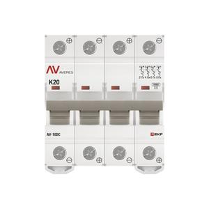 Выключатель автоматический модульный 4п K 20А 10кА AV-10 DC AVERES EKF mcb10-DC-4-20K-av