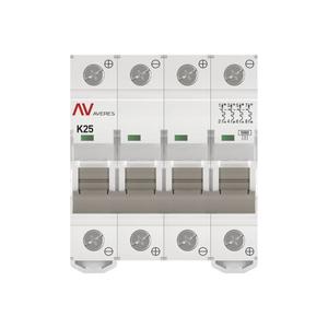 Выключатель автоматический модульный 4п K 25А 10кА AV-10 DC AVERES EKF mcb10-DC-4-25K-av