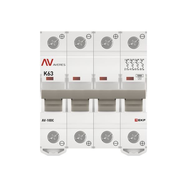 Выключатель автоматический модульный 4п K 63А 10кА AV-10 DC AVERES EKF mcb10-DC-4-63K-av