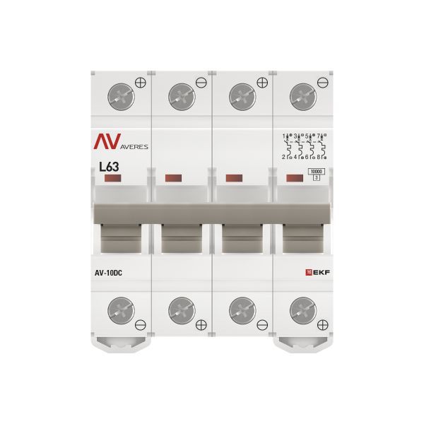 Выключатель автоматический модульный 4п L 63А 10кА AV-10 DC AVERES EKF mcb10-DC-4-63L-av
