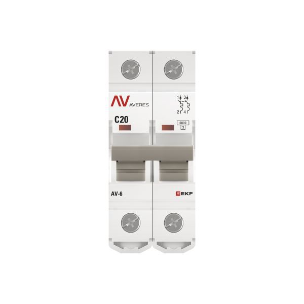 Выключатель автоматический модульный 2п C 20А 6кА AV-6 AVERES EKF mcb6-2-20C-av