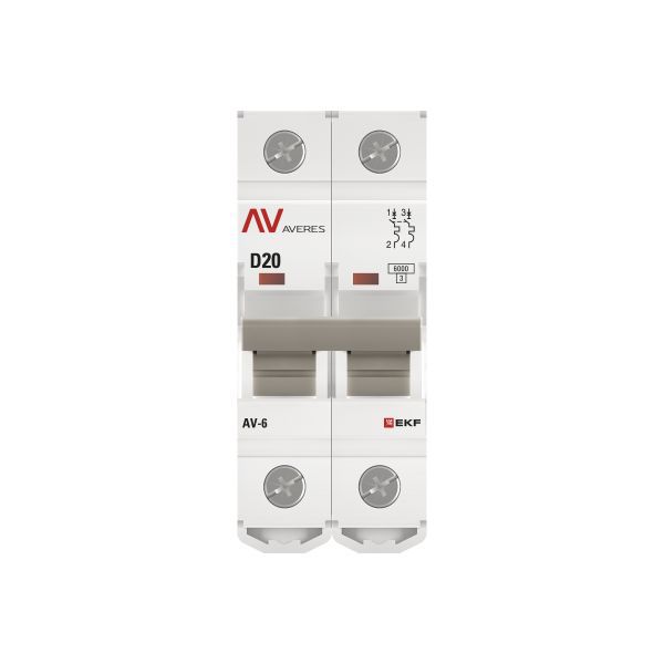 Выключатель автоматический модульный 2п D 20А 6кА AV-6 AVERES EKF mcb6-2-20D-av