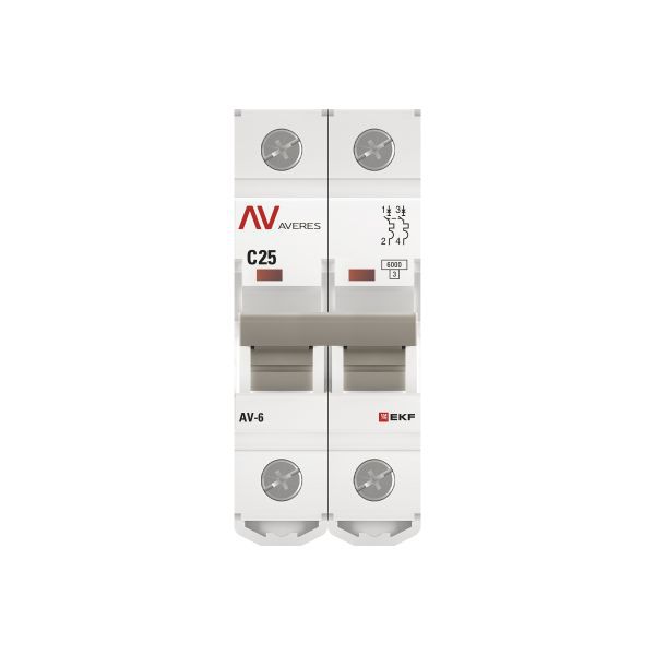 Выключатель автоматический модульный 2п C 25А 6кА AV-6 AVERES EKF mcb6-2-25C-av