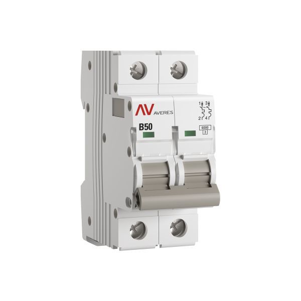 Выключатель автоматический модульный 2п B 50А 6кА AV-6 AVERES EKF mcb6-2-50B-av