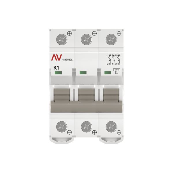 Выключатель автоматический модульный 3п K 1А 6кА AV-6 DC AVERES EKF mcb6-DC-3-01K-av