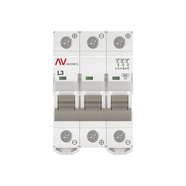 Выключатель автоматический модульный 3п L 3А 6кА AV-6 DC AVERES EKF mcb6-DC-3-03L-av