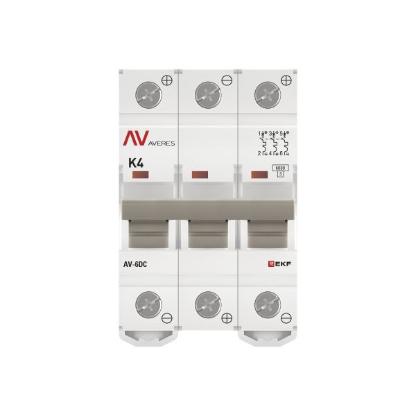 Выключатель автоматический модульный 3п K 4А 6кА AV-6 DC AVERES EKF mcb6-DC-3-04K-av