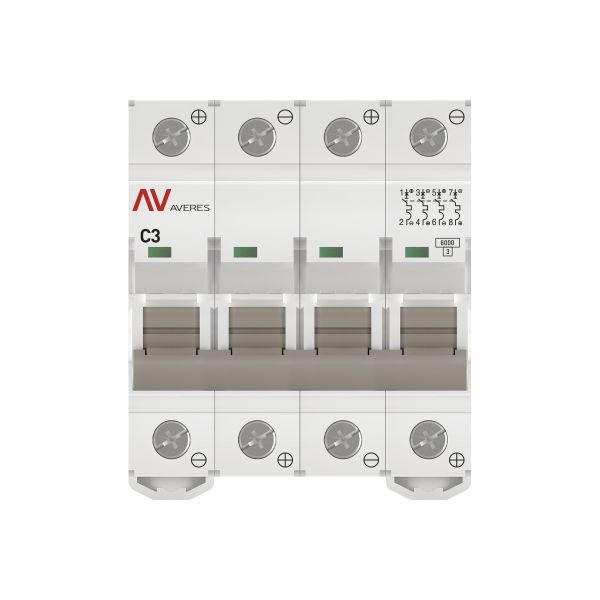 Выключатель автоматический модульный 4п C 3А 6кА AV-6 AVERES EKF mcb6-DC-4-03C-av