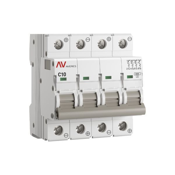 Выключатель автоматический модульный 4п C 10А 6кА AV-6 AVERES EKF mcb6-DC-4-10C-av