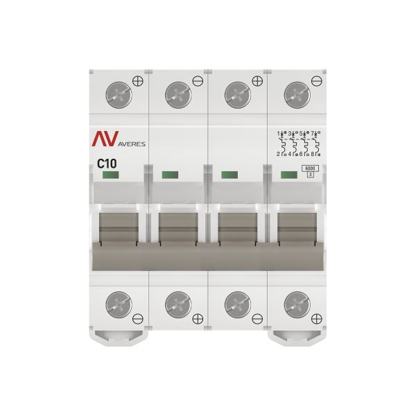 Выключатель автоматический модульный 4п C 10А 6кА AV-6 AVERES EKF mcb6-DC-4-10C-av