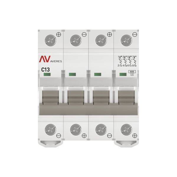 Выключатель автоматический модульный 4п C 13А 6кА AV-6 AVERES EKF mcb6-DC-4-13C-av