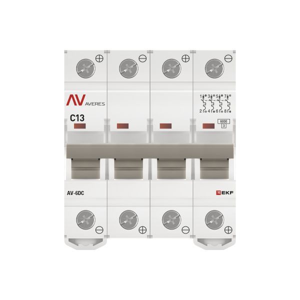 Выключатель автоматический модульный 4п C 13А 6кА AV-6 AVERES EKF mcb6-DC-4-13C-av
