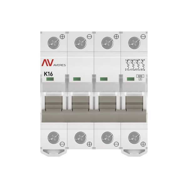 Выключатель автоматический модульный 4п K 16А 6кА AV-6 DC AVERES EKF mcb6-DC-4-16K-av