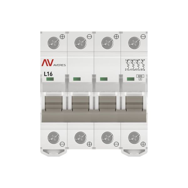 Выключатель автоматический модульный 4п L 16А 6кА AV-6 DC AVERES EKF mcb6-DC-4-16L-av