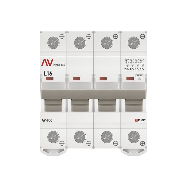 Выключатель автоматический модульный 4п L 16А 6кА AV-6 DC AVERES EKF mcb6-DC-4-16L-av