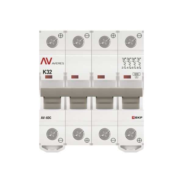 Выключатель автоматический модульный 4п K 32А 6кА AV-6 DC AVERES EKF mcb6-DC-4-32K-av