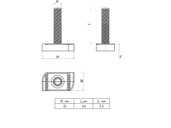 Болт Т-образный STRUT М12х40 EKF sttbm12x40