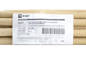 Труба гофрированная ПВХ d25мм с протяжкой свет. дерево (уп.25м) Plast PROxima EKF tg-z-25w