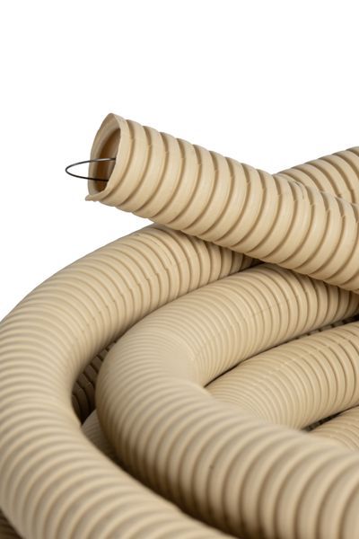 Труба гофрированная ПВХ d25мм с протяжкой свет. дерево (уп.25м) Plast PROxima EKF tg-z-25w