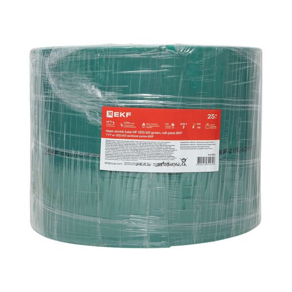 Трубка термоусадочная ТУТ нг 120/60 зел. PROxima (уп.25м) EKF tut-120-j