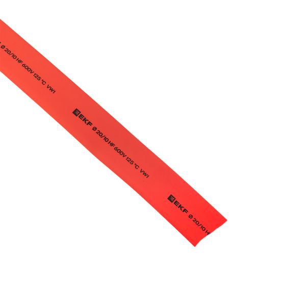 Трубка термоусадочная ТУТ нг 20/10 красн. (уп.100м) EKF tut-20-r