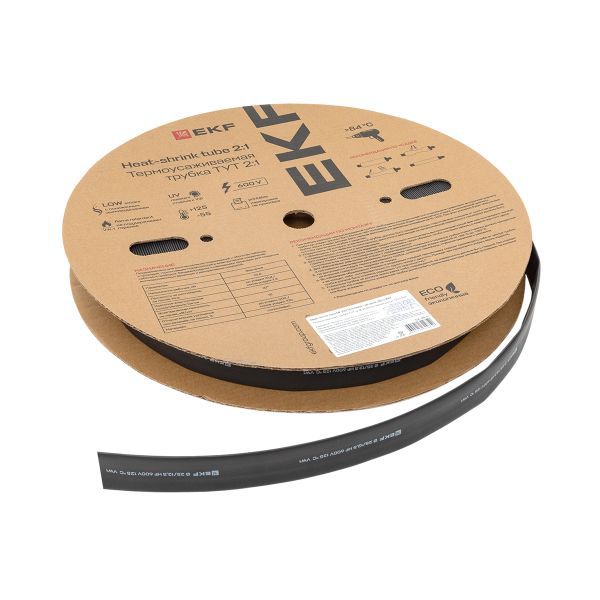 Трубка термоусадочная ТУТ нг 25/12.5 черн. PROxima (уп.50м) EKF tut-25-b