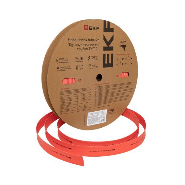 Трубка термоусадочная ТУТ нг 25/12.5 красн. PROxima (уп.50м) EKF tut-25-r