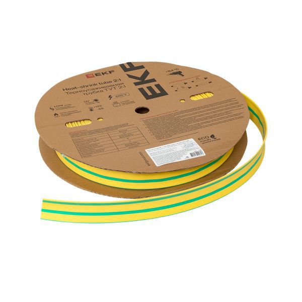 Трубка термоусадочная ТУТ нг 25/12.5 желт./зел. PROxima (уп.50м) EKF tut-25-yg