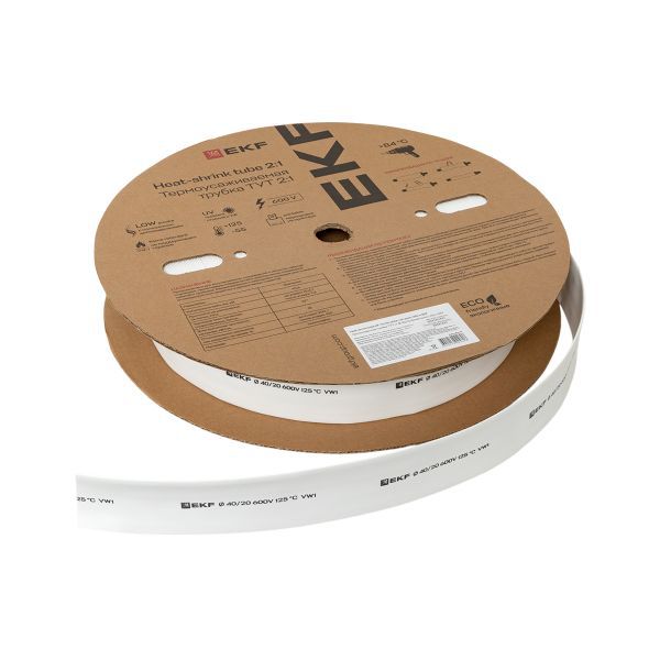 Трубка термоусадочная ТУТ нг 40/20 бел. (уп.50м) EKF tut-40-w