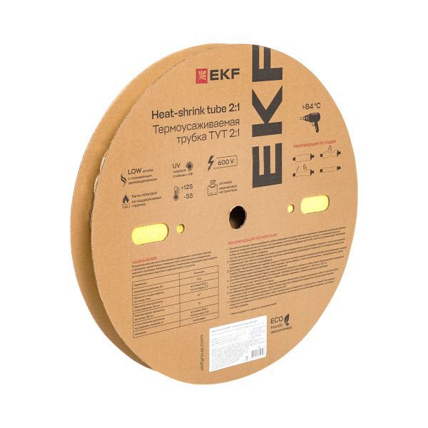 Трубка термоусадочная ТУТ нг 40/20 желт. (уп.50м) EKF tut-40-y
