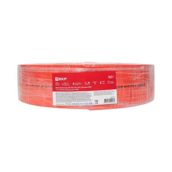 Трубка термоусадочная ТУТ нг 50/25 красн. (уп.50м) EKF tut-50-r