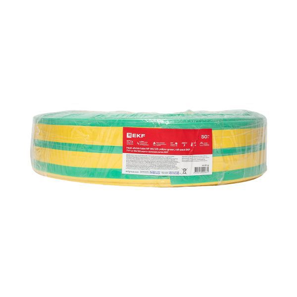 Трубка термоусадочная ТУТ нг 50/25 желт./зел. (уп.50м) EKF tut-50-yg