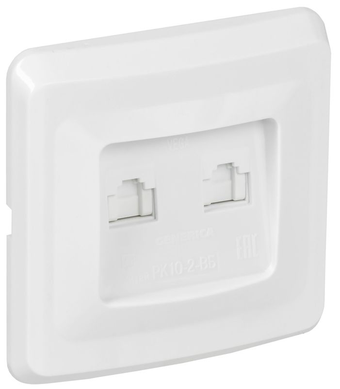Розетка компьютерная 2-м Вега RJ45 кат.5E РК10-2-ВБ бел. GENERICA EKV25-K01-DM