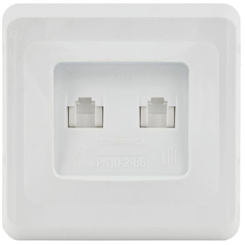 Розетка компьютерная 2-м Вега RJ45 кат.5E РК10-2-ВБ бел. GENERICA EKV25-K01-DM