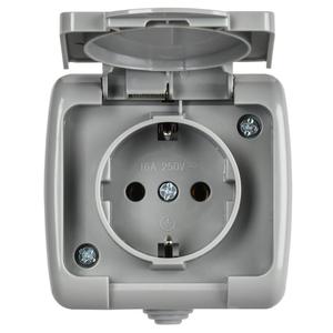 Розетка 1-м ОП AQUATIC РСш12-2-А 16А IP54 с заземл. с крышкой GENERICA ERA12-K03-16-54
