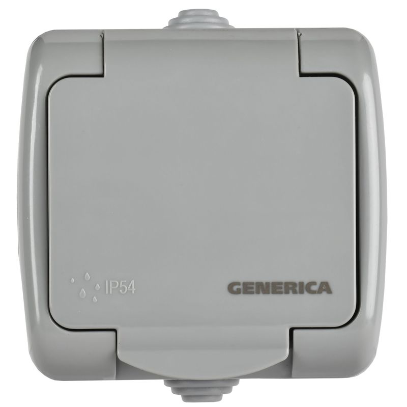 Розетка 1-м ОП AQUATIC РСш12-2-А 16А IP54 с заземл. с крышкой GENERICA ERA12-K03-16-54