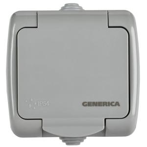 Розетка 1-м ОП AQUATIC РСш12-2-А 16А IP54 с заземл. с крышкой GENERICA ERA12-K03-16-54