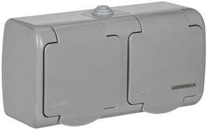 Розетка 2-м ОП AQUATIC РСш22-2-А 16А IP54 с заземл. с крышкой GENERICA ERA22-K03-16-54