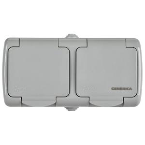 Розетка 2-м ОП AQUATIC РСш22-2-А 16А IP54 с заземл. с крышкой GENERICA ERA22-K03-16-54