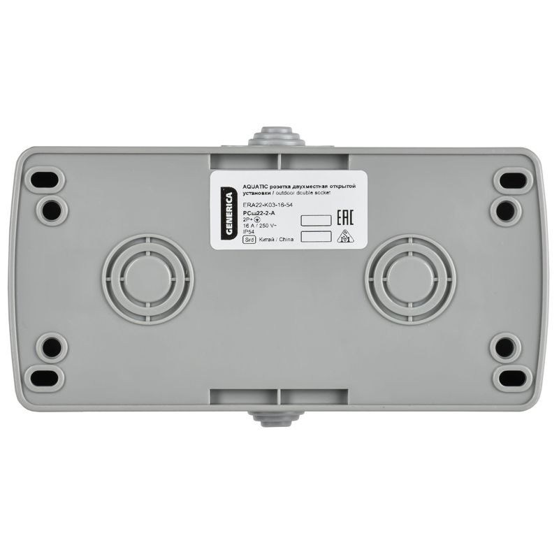 Розетка 2-м ОП AQUATIC РСш22-2-А 16А IP54 с заземл. с крышкой GENERICA ERA22-K03-16-54