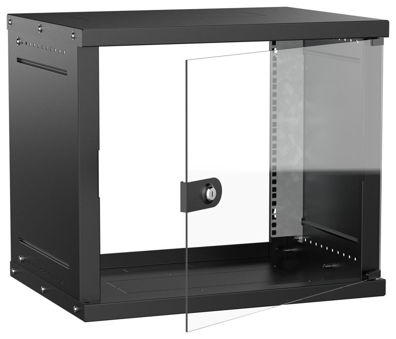 Шкаф настенный 9U 600х450мм дверь стеклян. черн. GENERICA LWE5-09U64-GF-G