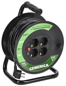 Удлинитель на катушке 4х20м 16А IP20 УК20 2P+PE 3х1.5 термозащита GENERICA WKP20-16-04-20-G