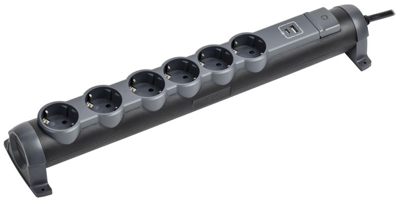 Удлинитель 6х1.5м 16А IP20 2хUSB+6х2P+E черн. IEK 694618