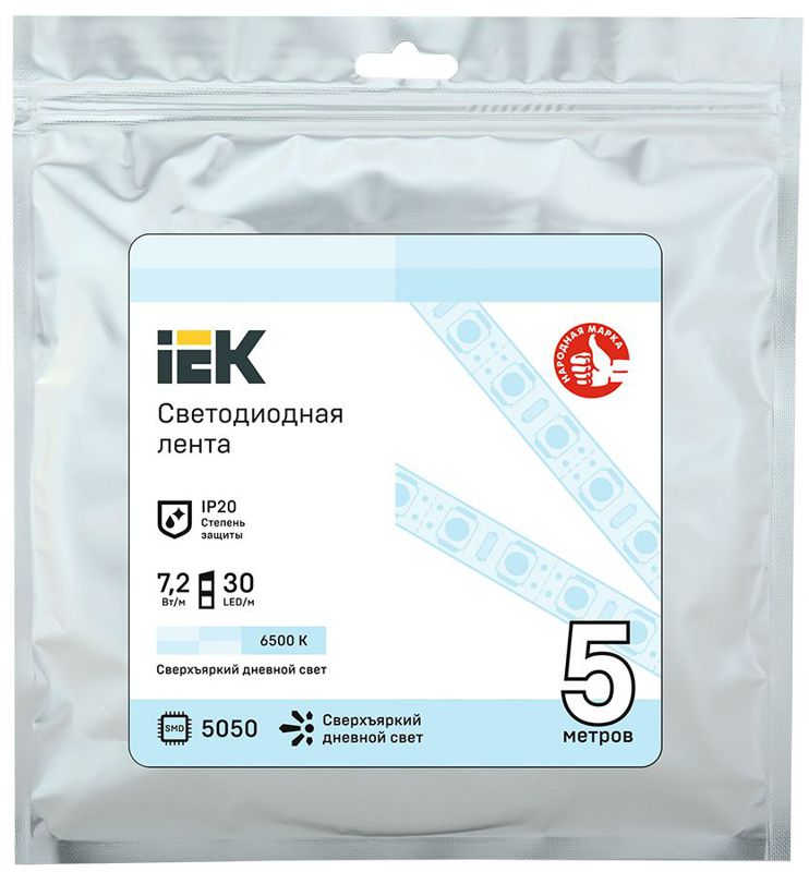 Лента светодиодная LED LSR-5050W30-7.2-IP20-12В (уп.5м) IEK LSR2-2-030-20-3-05