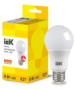Лампа светодиодная ALFA 8Вт A60 шар 3000К E27 230В IEK LLA-A60-8-230-30-E27