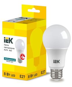 Лампа светодиодная Alfa 8Вт A60 шар 4000К нейтр. бел. E27 230В IEK LLA-A60-8-230-40-E27