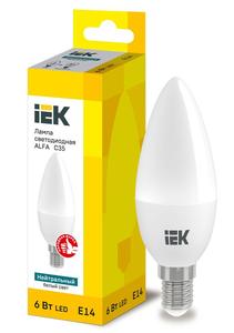 Лампа светодиодная Alfa 6Вт C35 свеча 4000К нейтр. бел. E14 230В IEK LLA-C35-6-230-40-E14