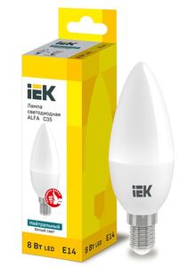Лампа светодиодная Alfa 8Вт C35 свеча 4000К нейтр. бел. E14 230В IEK LLA-C35-8-230-40-E14