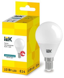 Лампа светодиодная Alfa 10Вт G45 шар 4000К нейтр. бел. E14 230В IEK LLA-G45-10-230-40-E14